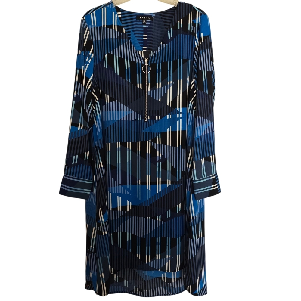 Rebels Blue and Black Striped Zipper Top